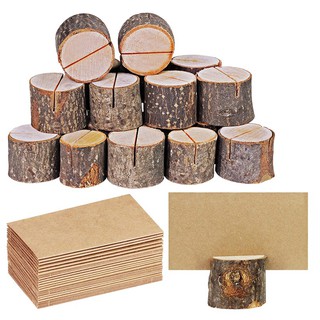 20 Pieces Rustic Style Wooden Box Round Table Digital Bracket Wood Note Memo Photo Holder Clip Folde