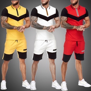 Summer sports short sleeve suitMen Sweat Suit Two Piece Men Clothing Summer Short Sleeve Shirt Set S