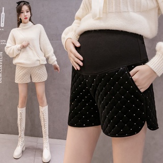 Maternity Wear High Waist Shorts Adjustable Fashion Sequins Pregnant Women Solid Shorts