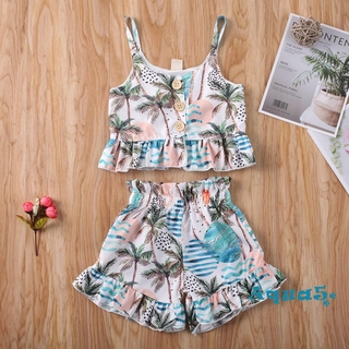 AQQ-Toddler Baby Girl Summer Clothes Sleeveless T-shirt Tops+Shorts Pants Outfits Set