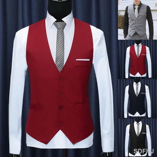 ▬Yar_Fashion Office Men Solid Color V Neck Sleeveless Button Waistcoat Slim Fit Vest