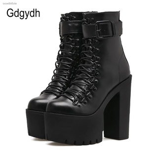 Spot goodsGdgydh Fashion Motorcycle Boots Women Leather Spring Autumn Metal Buckle High Heels Shoes