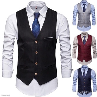 【ins】✵♨♝Men's Formal Business Slim Fit V-neck Solid Single-Breasted Vest Suit Waistcoat