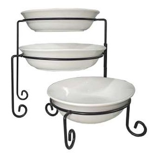 3 - Tiered Big Ceramic Serving Bowl Set w/ Metal Wire Stand (2)