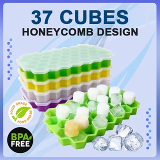 Ice Tray 37 Cell Holes Honeycomb Shape Silicone Ice Cube Molder With Lid Silicon Mold Container Bpa