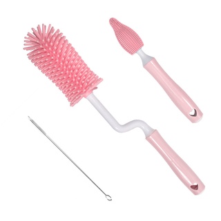 Silicone Baby Bottle Cleaning Brush Set, Long Handle Bottle Treat Brush, 360°Rotating Cup Cleaner brusher for Cleaning All Kinds of Bottles, Teats, Vases and Glassware with Flexible Handle