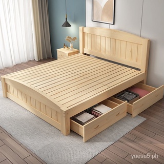 Wood Bed1.8M Double Bed Bed in Master Bedroom1.5Mi Household Adult Bed Frame Simple Rental Room1M Single Bed
