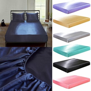 【5 Size】Satin Silk Fitted Bed Sheet Queen King Single Bedsheet Comfortable Home Bedding Set Soft Smooth Cool Touch Satin Bed Sheet