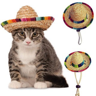 Pet Woven Straw Hat Adjustable Sun Hat for Small Dogs and Cats