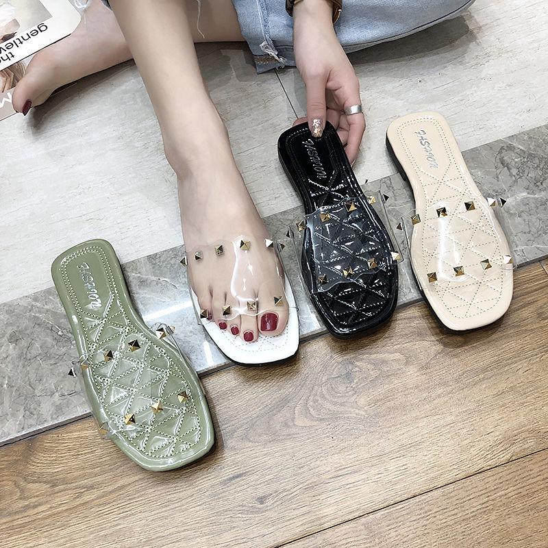 Slippers Women's Summer Korean Version Flat Bottom Willow Nail Sandals for Students (5)