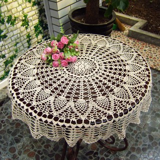 SPP_Round Cotton Hand Crochet Hollow Out Tablecloth Wedding Dining Table Cloth Cover