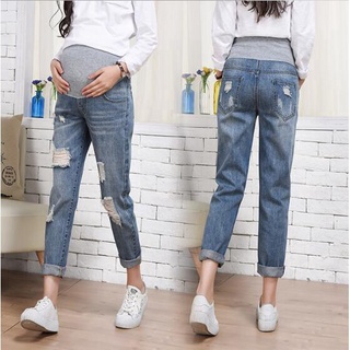 ☫❉Pregnancy Hole Ripped Denim Jeans Maternity Trousers Loose Casual pants