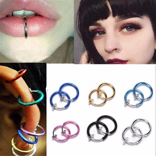 CG 2 Piece Fake Stud Earrings Goth Punk Clip On Septum Piercing Body Nose Lip Rings Hoop Jewelry