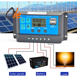12V/24V 10A/30A Solar Charge Controller, Solar Panel Controller Adjustable LCD Display Solar Panel