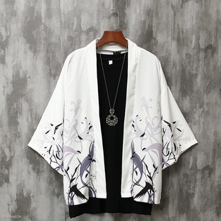 ▪Casual Kimono Cardigan Women Men Harajuku Streetwear Samurai ​Costume Yukata Male Haori Crane Print (1)