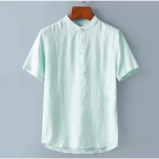Polo Shirtsஐ✽HUILISHI Chinese Collar Casual Polo for Men Plain Cotton Short Sleeve 6 Colors Size S t