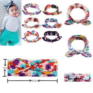 Children's baby floral print knot with rabbit ears headband ￼