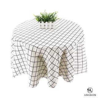 Angbon 6 Seater Round Table Cloth Waterproof Table Cloth Checkered Design Table Cloth