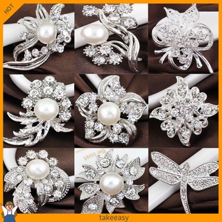 【Ready stock】Elegant Rhinestone Imitation Pearl Dragonfly Flower Wedding Lady Brooch Pin Gift