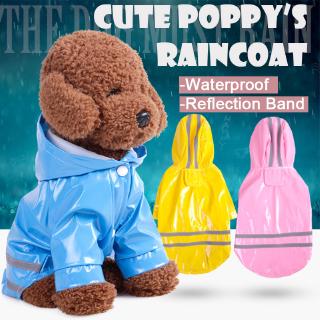 Dog Raincoat Cats Clothes PU Reflective Dogs Hooded Windproof Raincoat