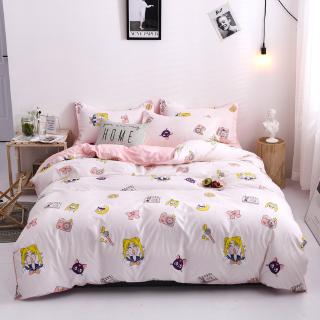 Sailor Moon Pattern 4pcs/Set Bedding Set Fashion Style Quilt Comforter Duvet Cover Flat Bed Sheet Pillowcases Bedsheet Bed Cloth Lion Small Yellow Duck