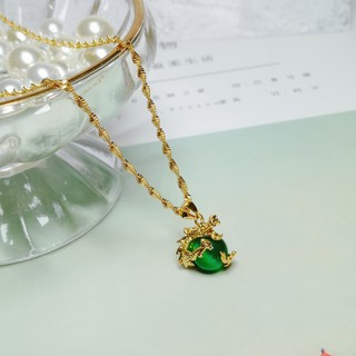 【Ready Stock】❐☏♣Tyaa Jewelry 24k Gold Plated Lucky Jade Dragon Ball Necklace