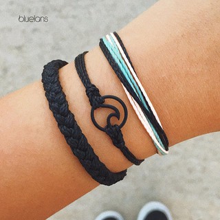 【Bluelans】3Pcs/Set Multilayer Boho Braided Wave Circle Rope Bracelet Wristband Women Gift