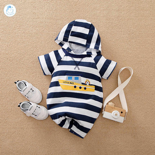 Baby Romper Short Sleeve One Piece Stripe Boy Clothes Hooded Costume Newborn Jumpsuit Cotton Baby Jumper