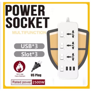 Power Strip with USB Ports Jacks Surge Protector Universal Socket Extension Cord Plug