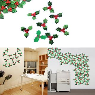 (^_-) 2019 New 100/200/500Pcs Christmas Holly & Berry Leaves Fabric Embellishments / COD