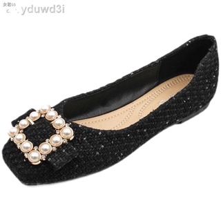 ◐✺ஐHong Kong 2021 autumn new black flat single shoes women s square head shallow mouth peas shoes so