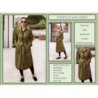PPE COAT WITH HOOD "ALEX" - WASHABLE, WATER REPELLENT, BREATHABLE, STYLISH, FASHION TRENCH COAT