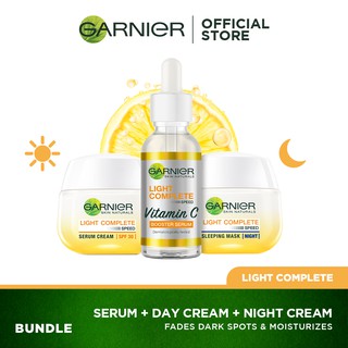 Garnier Bright Complete Day and Night Super Glow Trio: Vitamin C Serum, SPF36 Brightening Day Cream,
