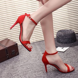 Miss MONET Korean Suede One Strap Suede 3.5 inches Heels sandals