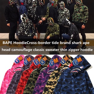 BAPE HoodieCross-border tide brand shark ape head camouflage classic sweater thin zipper hoodie