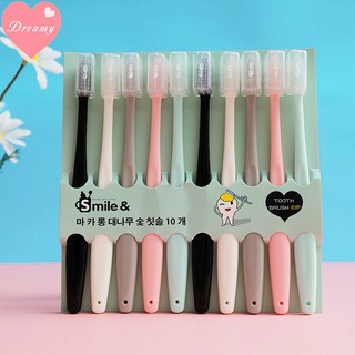 ✨E.co✨10pcs Macaron Toothbrush Soft Bristles Toothbrush Family Toothbrush Set With Protective Cover