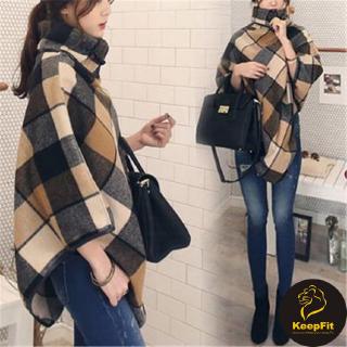 Autumn and winter wear new women's plaid shawl overcoat Korean version of the size splice woolen (1)