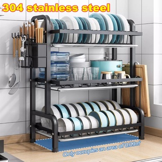 【COD】2/3 layer plating 304 stainless steel dish rack kitchen cutlery rack with drain tray