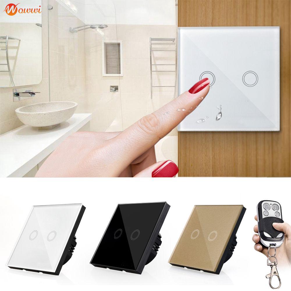 // EU Plug Panel Smart Touch Wall Light Switch 2 Gang Y602A + Remote Control