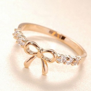 Bowknot Design Women Girl Rhinestone Ring with Micro Paved Bow Tie for Party (1)
