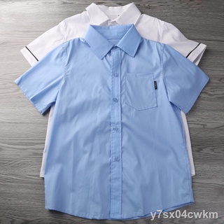 Children s shirt children s shirt short-sleeved boys all-cotton blue and white shirt boys children s