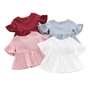 Baby Shirt Cute Cotton Short-sleeved Lotus Leaf Blouses (2)