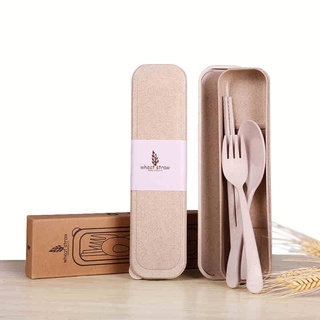 【Hot Sale/In Stock】 Qiao home wheat stalk fork spoon three-piece household tableware set portable tr