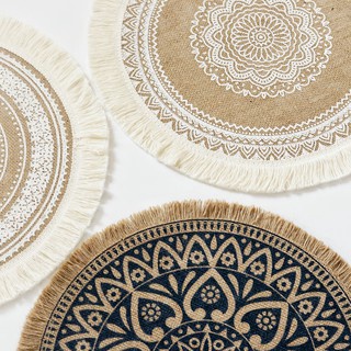 38cm Nordic Moroccan woven tassels table mats bowls and plates cotton and linen thick heat insulation placemats ins style table cloths geometric simple linen coaster ethnic style Bohemia photo shoots gourmet props baking