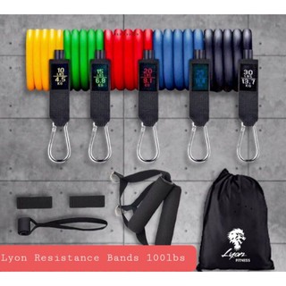 Lyon Fitness Resistance Band set 100lbs with free Jumprope yoga bands exercise bands indoor exercise