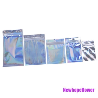 NFPH✿ 10Pcs Iridescent Zip Lock Pouches Cosmetic Plastic Laser Holographic Zipper Bags (2)