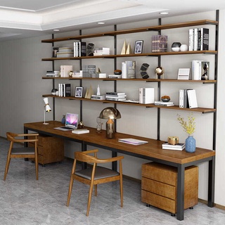 ●LOFT industrial style desk bookcase combination simple modern solid wood desk study room writing de (2)