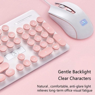 N518 Keyboard Mouse Kit Wired Steampunk Vintage Gaming (Pink)