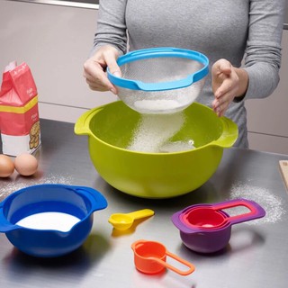 Plastic Rainbow Bowl 10-piece Set With Measuring Spoon Cup Set For Cooking Baking