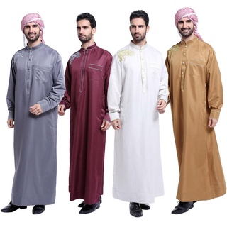 Muslim Saudi Mens Robe Thobe Dishdasha Thoub Islamic Prayer Abaya Arabic Kaftan Long Sleeve Dress